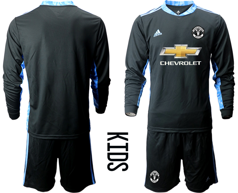 Youth 2020-2021 club Manchester United black long sleeved Goalkeeper blank Soccer Jerseys1